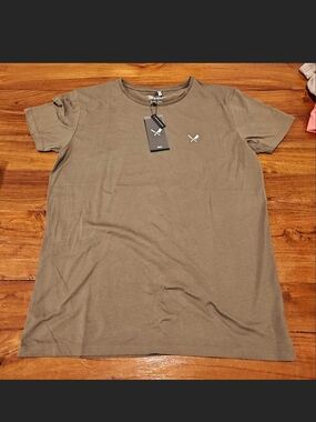 Distorted People Olive Crew Neck T-Shirt with Chest Logo